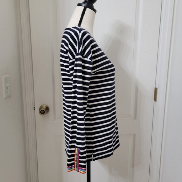 Talbots Size SP 100% Cotton Navy Blue & White Striped Long Sleeve Top - Picture 7 of 13